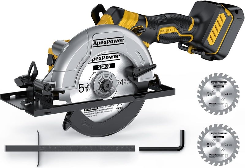 apex power Brushless Cordless Circular Saw, for DeWalt 20V Max Battery, 6-Inch Aluminum Alloy Blade, 5900 RPM, 4.2 Lbs Lightweight, Cutting Depth 2-1/20" (90°), 0-90° Bevel, Hex Wrench, Rip Guide, for Wood, PVC - Image 1